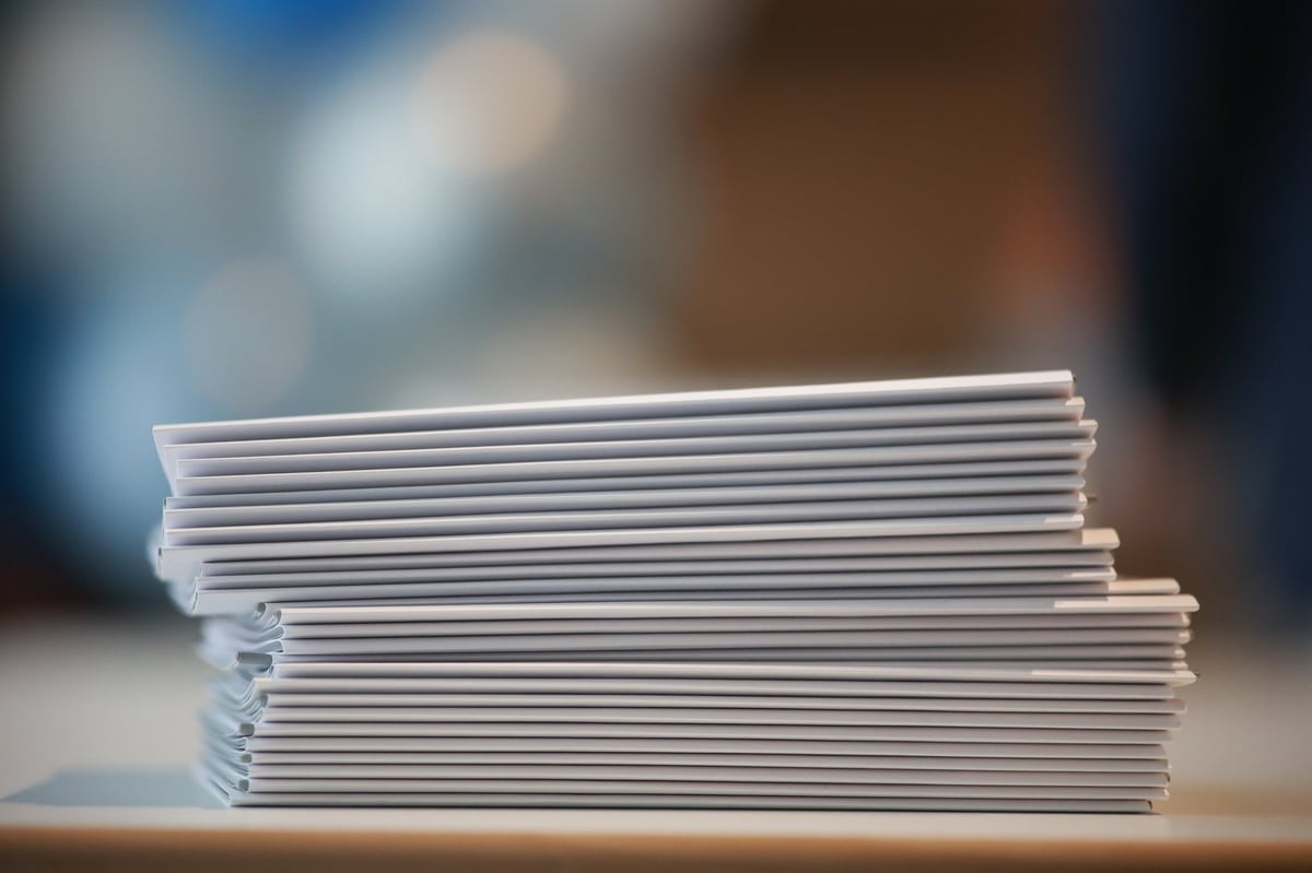 Stack of white bond paper reams